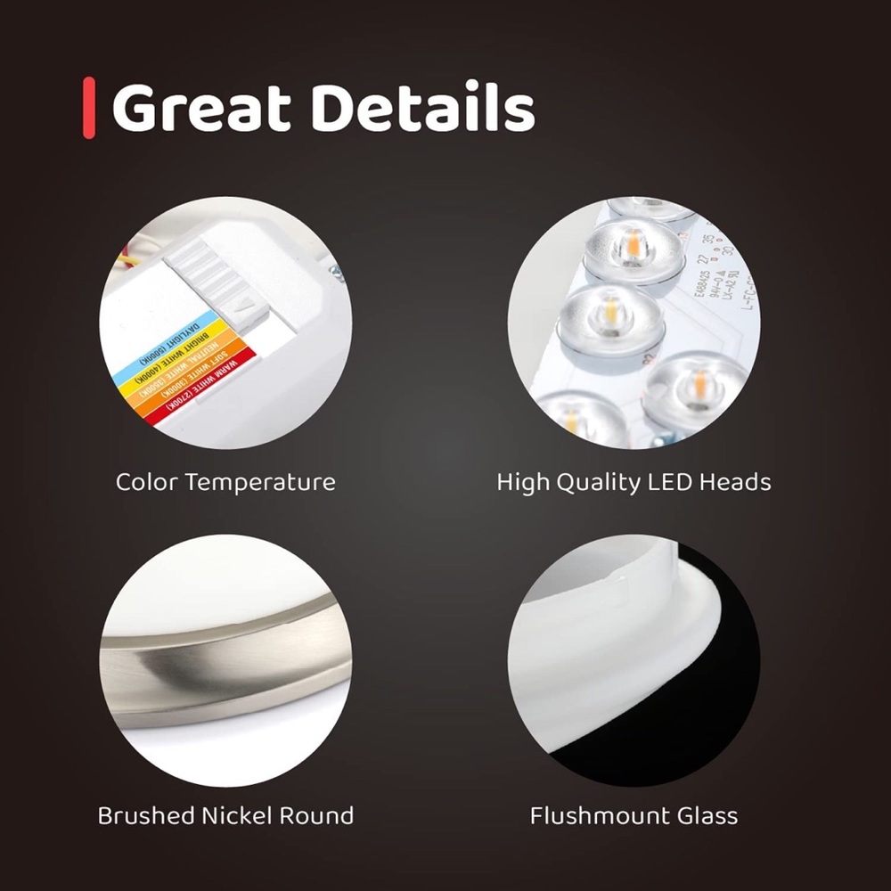 LED Ceiling Light Brushed Nickel Frosted Glass Shade Light Fixture for Bedroom - Picture 6 of 10